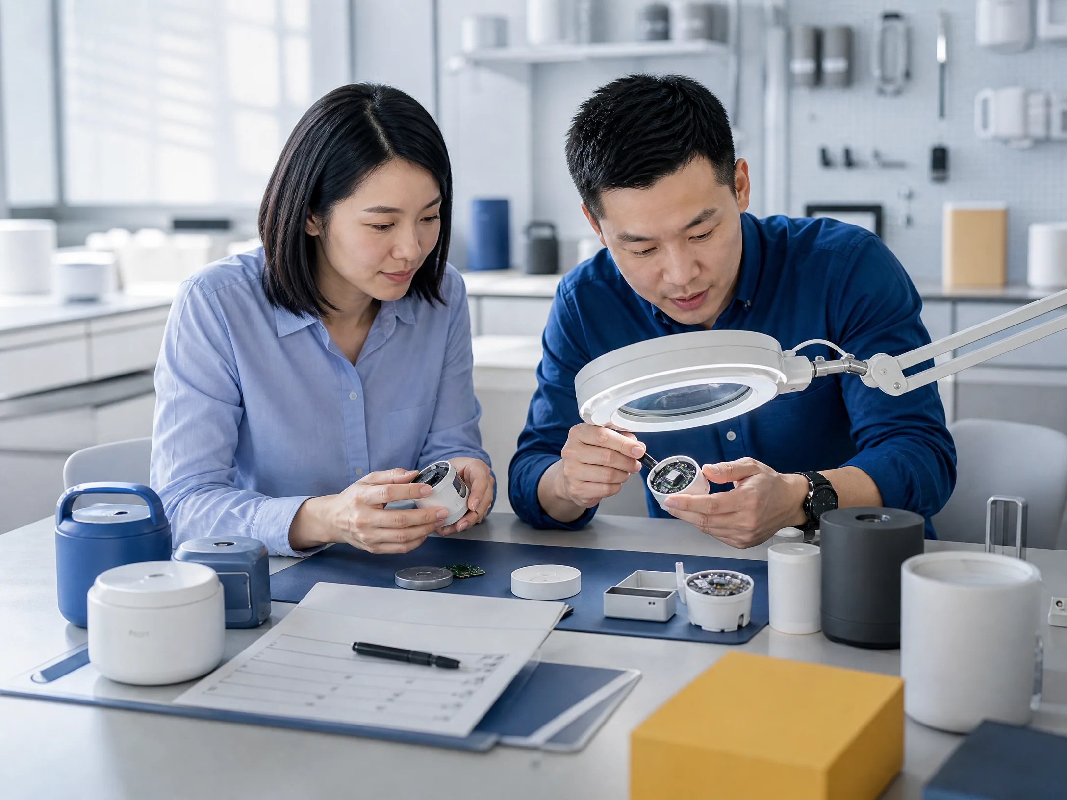 Sourcing team inspecting consumer electronics components