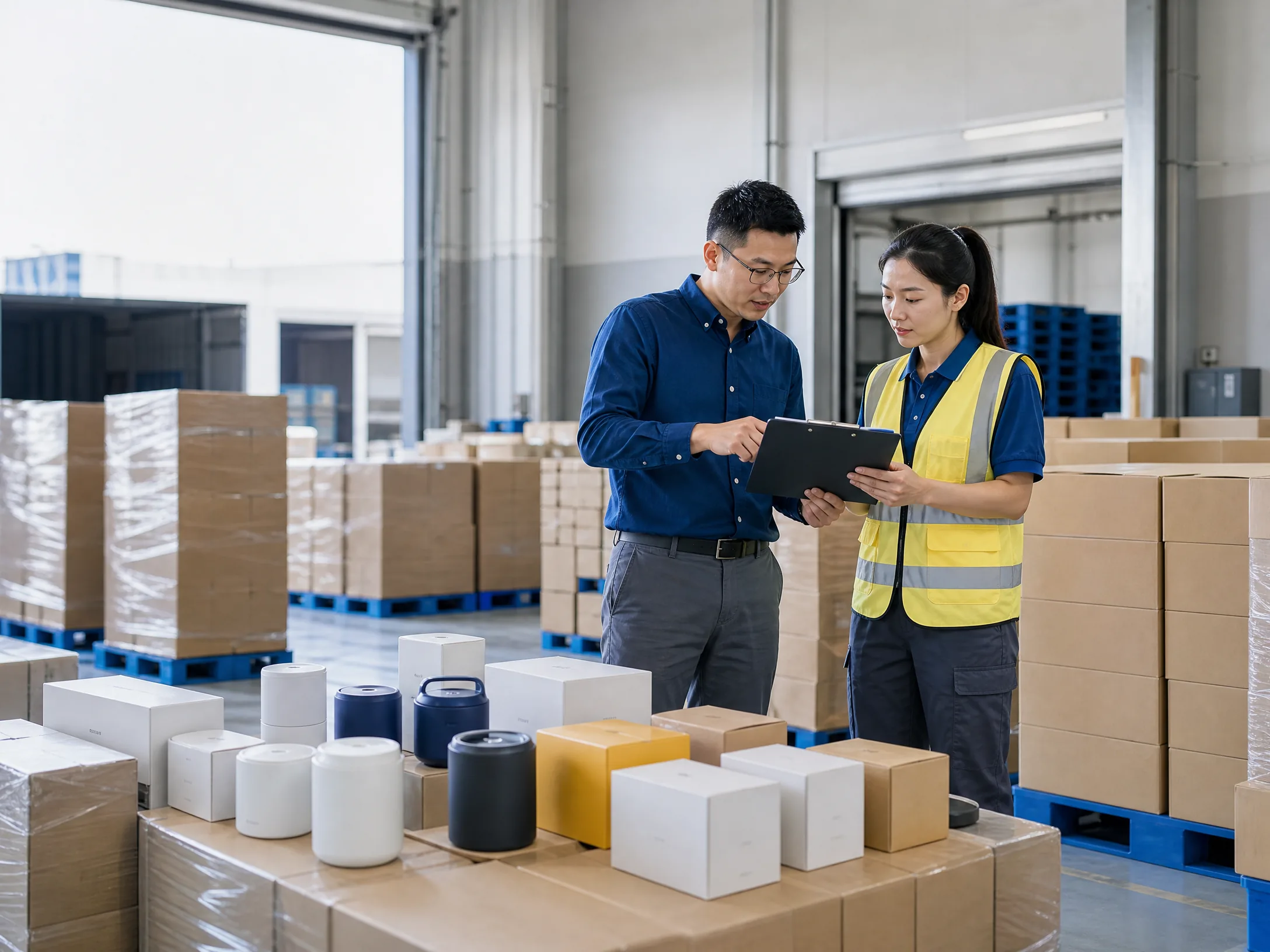 Sourcing and warehouse team checking export cartons before dispatch