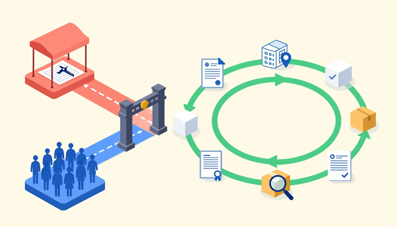 Global Sources and Alibaba sourcing paths converging through a supplier verification workflow