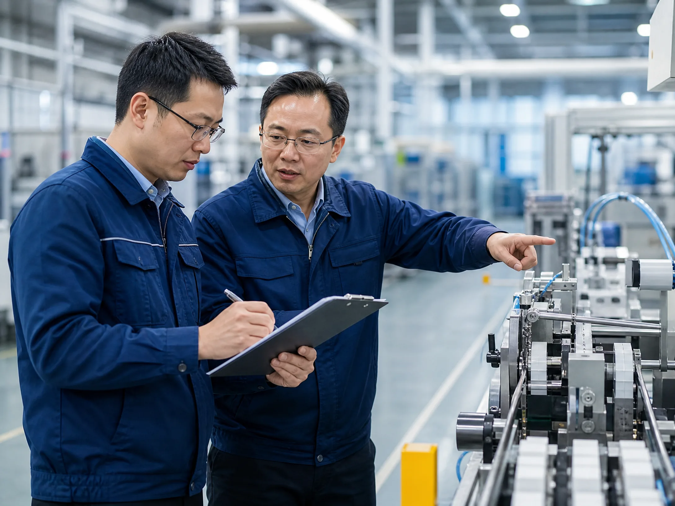 Factory auditor reviewing production capability with a supplier